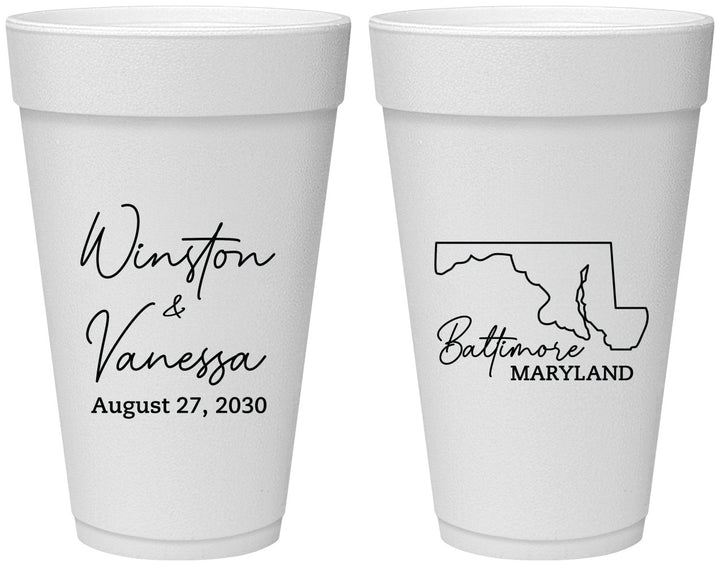 Personalized Wedding 20 oz Foam Cups - Maryland | 119