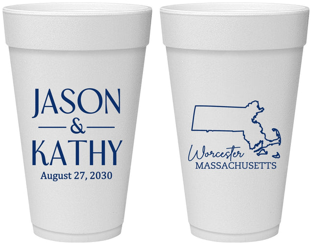 Personalized Wedding 20 oz Foam Cups - Massachusetts | 120