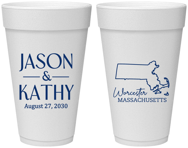 Personalized Wedding 20 oz Foam Cups - Massachusetts | 120