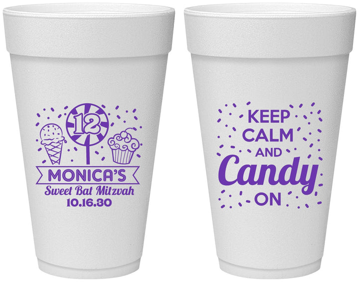 Personalized Bat Mitzvah 20 oz Foam Cups - 12th Birthday Cupcake | 120001