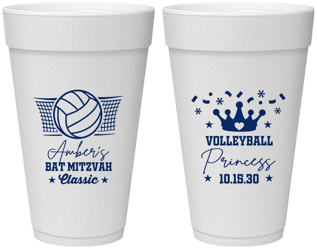 Personalized Bat Mitzvah 20 oz Foam Cups - 12th Birthday Volleyball | 120015