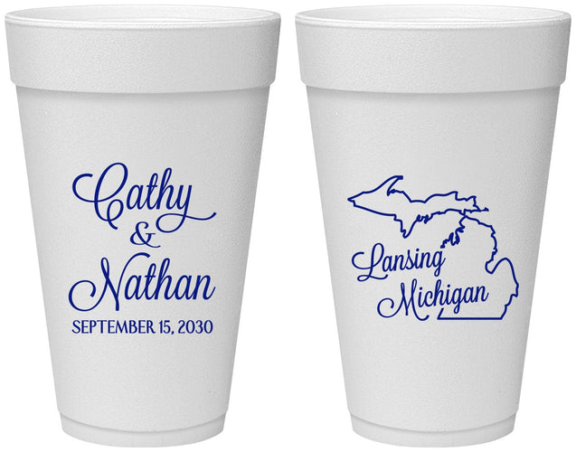 Personalized Wedding 20 oz Foam Cups - Michigan | 121