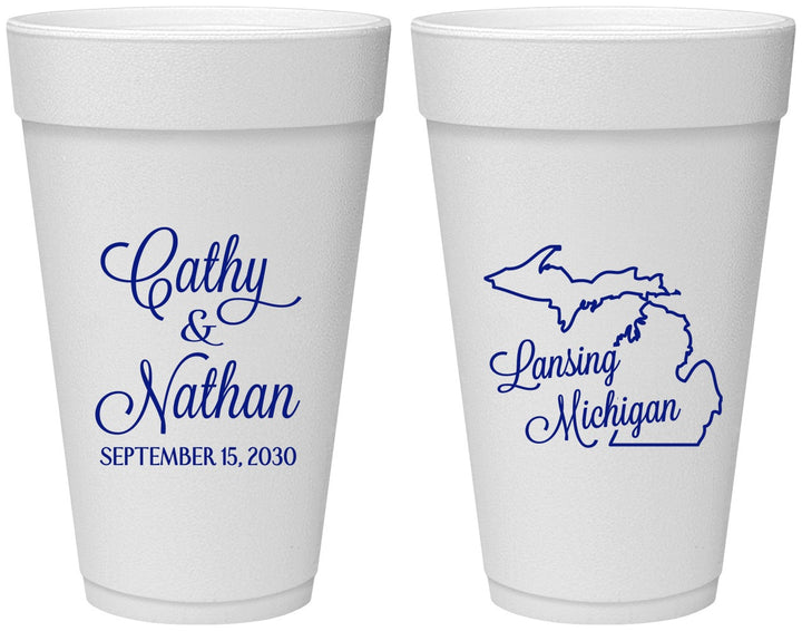 Personalized Wedding 20 oz Foam Cups - Michigan | 121