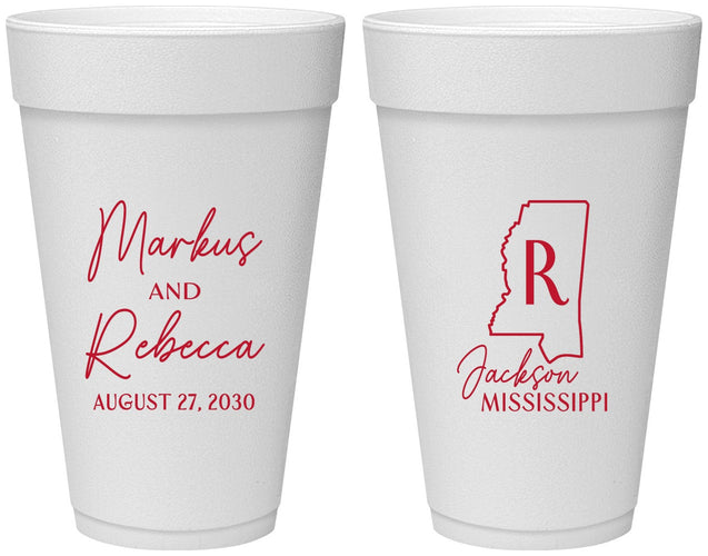 Personalized Wedding 20 oz Foam Cups - Mississippi | 123
