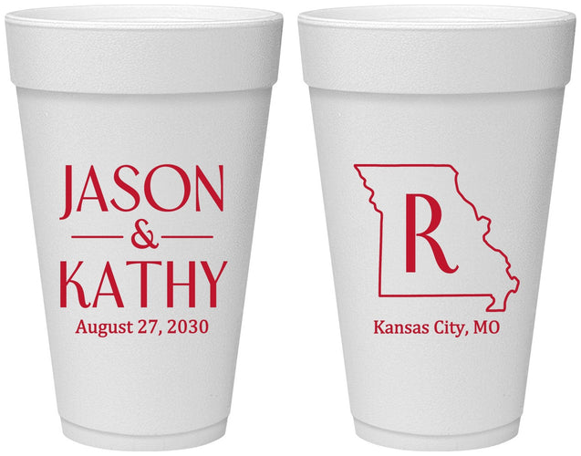 Personalized Wedding 20 oz Foam Cups - Missouri | 124
