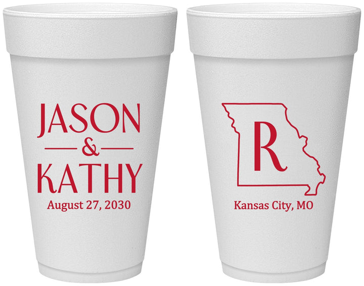 Personalized Wedding 20 oz Foam Cups - Missouri | 124