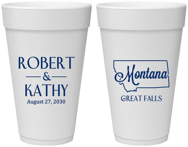 Personalized Wedding 20 oz Foam Cups - Montana | 125