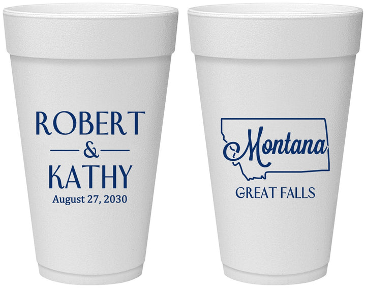 Personalized Wedding 20 oz Foam Cups - Montana | 125