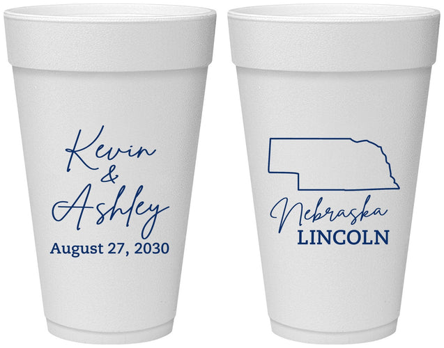 Personalized Wedding 20 oz Foam Cups - Nebraska | 126