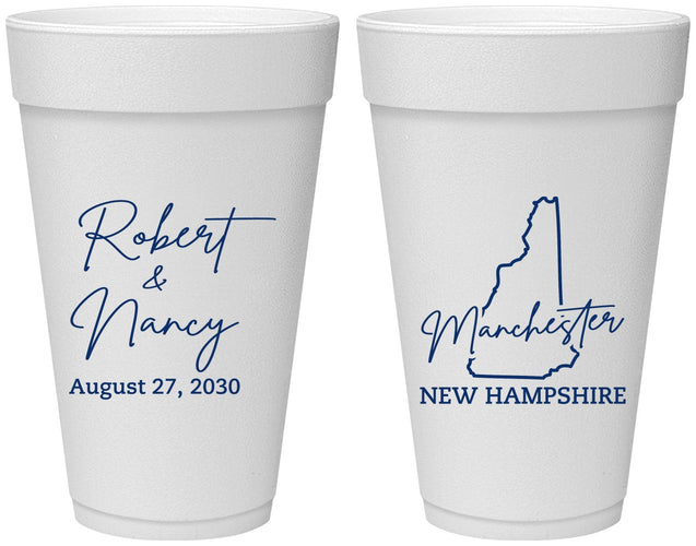 Personalized Wedding 20 oz Foam Cups - New Hampshire | 128