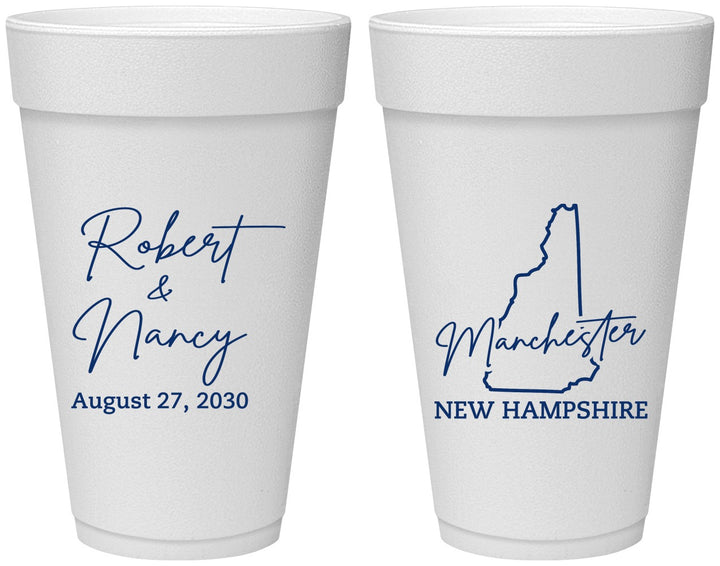 Personalized Wedding 20 oz Foam Cups - New Hampshire | 128