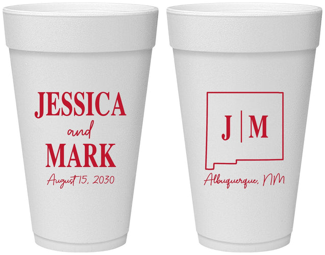 Personalized Wedding 20 oz Foam Cups - New Mexico | 130