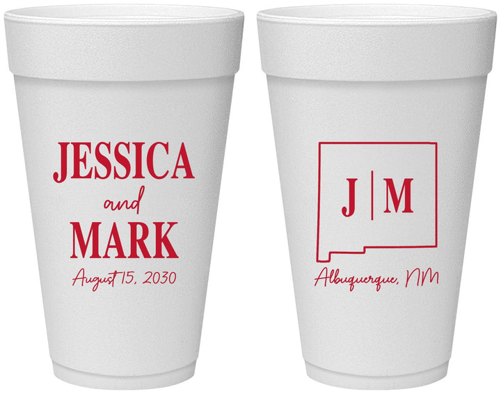 Personalized Wedding 20 oz Foam Cups - New Mexico | 130