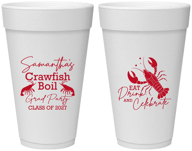 Personalized Graduation 20 oz Foam Cups - Class Of 2027 Crawfish Boil | 130002