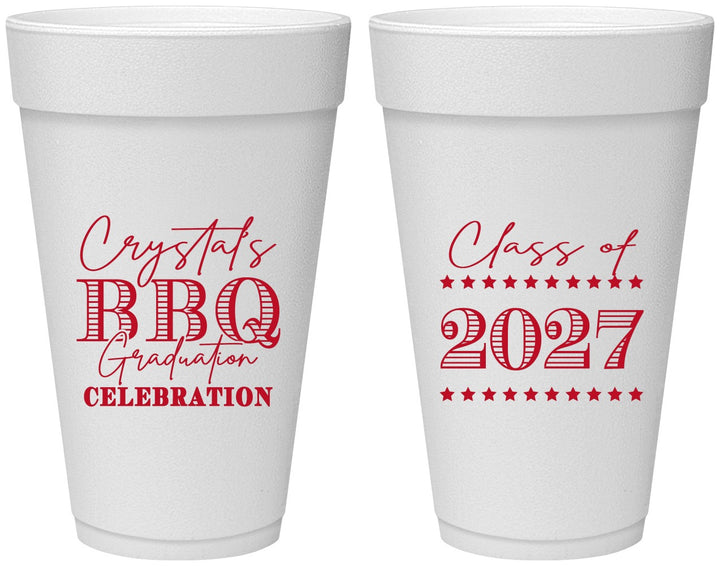 Personalized Graduation 20 oz Foam Cups - Class Of 2027 Bbq | 130005
