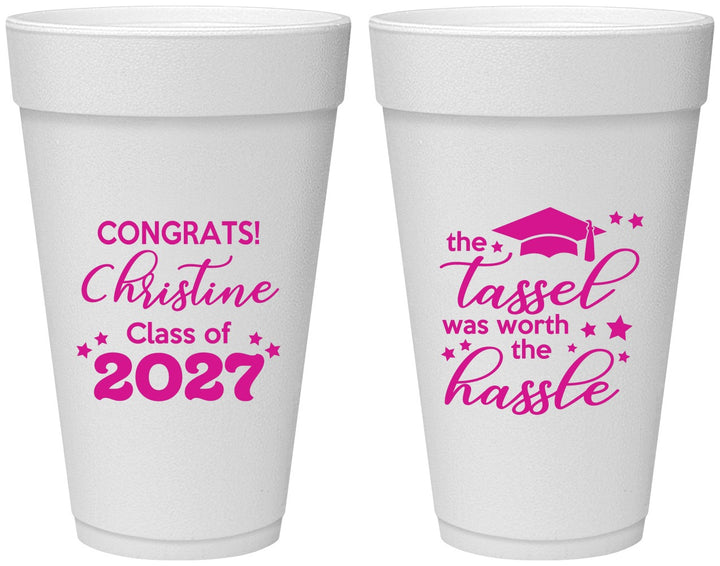 Personalized Graduation 20 oz Foam Cups - Class Of 2027 Tassel Hassel | 130013