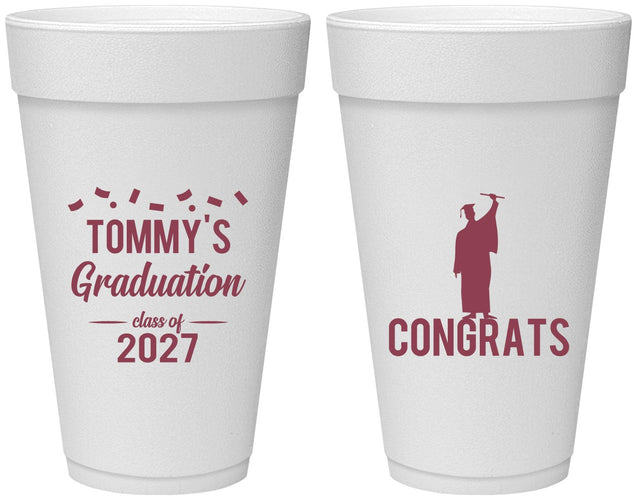 Personalized Graduation 20 oz Foam Cups - Class Of 2027 Congrats | 130046
