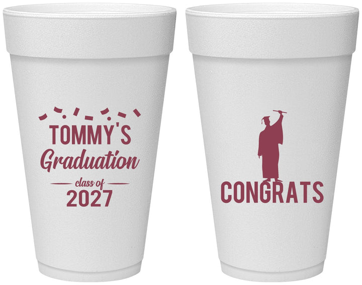 Personalized Graduation 20 oz Foam Cups - Class Of 2027 Congrats | 130046