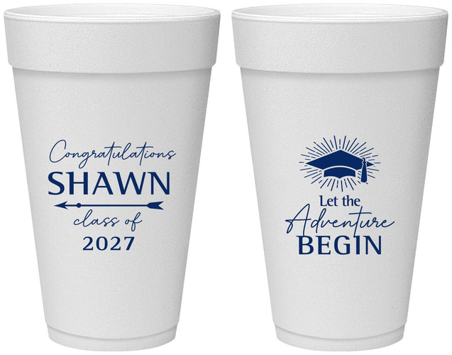 Personalized Graduation 20 oz Foam Cups - Class Of 2027 Adventure Begin | 130048
