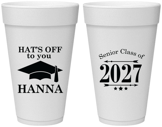 Personalized Graduation 20 oz Foam Cups - Class Of 2027 Hats Off | 130049