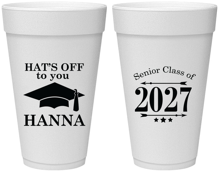 Personalized Graduation 20 oz Foam Cups - Class Of 2027 Hats Off | 130049
