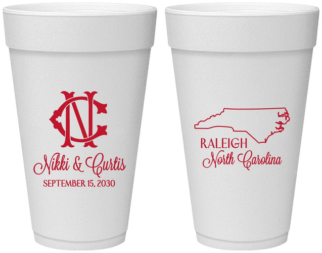 Personalized Wedding 20 oz Foam Cups - North Carolina | 132