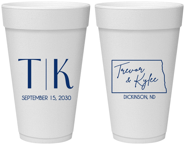 Personalized Wedding 20 oz Foam Cups - North Dakota | 133