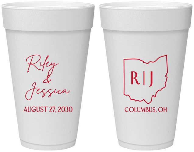 Personalized Wedding 20 oz Foam Cups - Ohio | 134