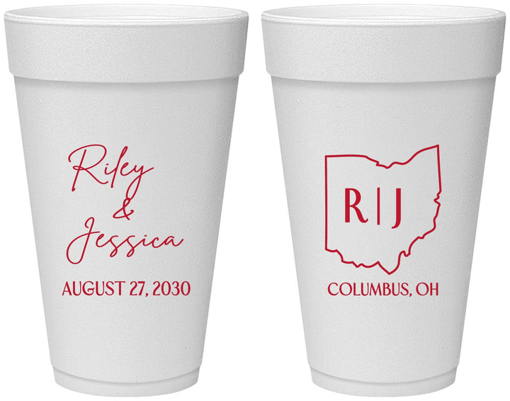 Personalized Wedding 20 oz Foam Cups - Ohio | 134
