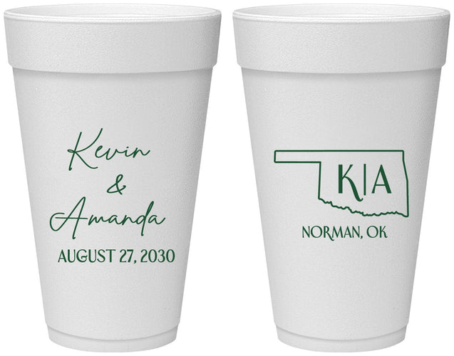 Personalized Wedding 20 oz Foam Cups - Oklahoma | 135