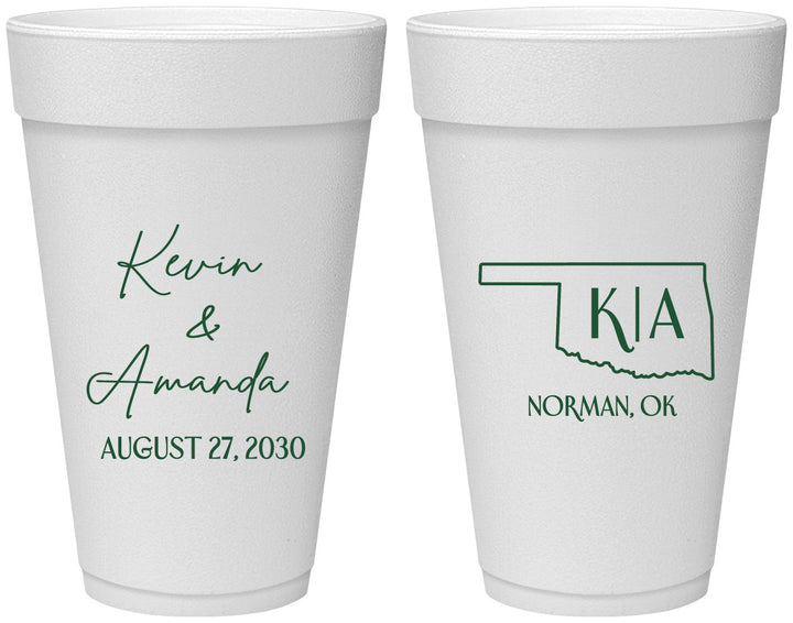 Personalized Wedding 20 oz Foam Cups - Oklahoma | 135