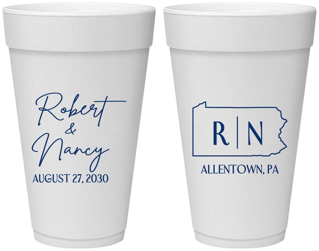 Personalized Wedding 20 oz Foam Cups - Pennsylvania | 137