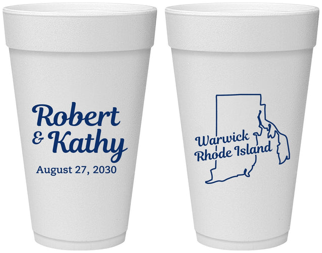 Personalized Wedding 20 oz Foam Cups - Rhode Island | 138