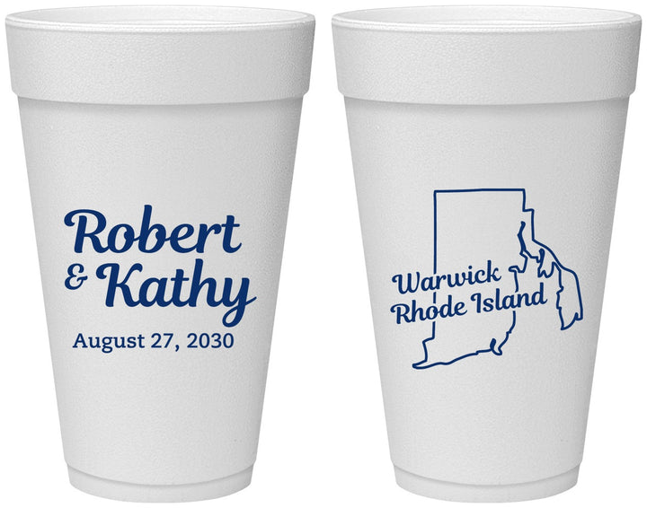Personalized Wedding 20 oz Foam Cups - Rhode Island | 138