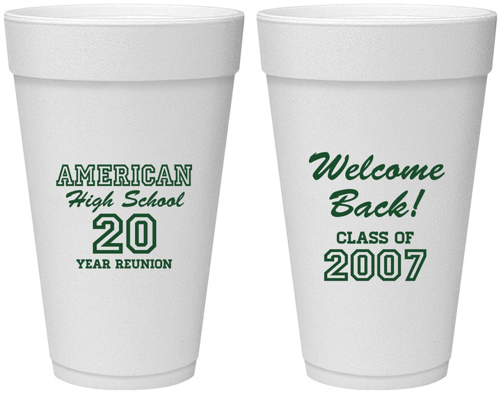 Personalized Class Reunion 20 oz Foam Cups - Class Of 2007 20 Year | 140001