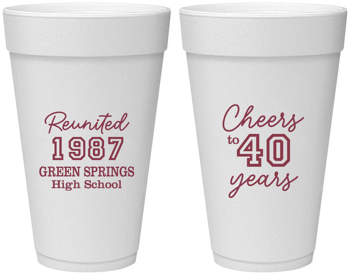 Personalized Class Reunion 20 oz Foam Cups - Class Of 1987 40 Year | 140003
