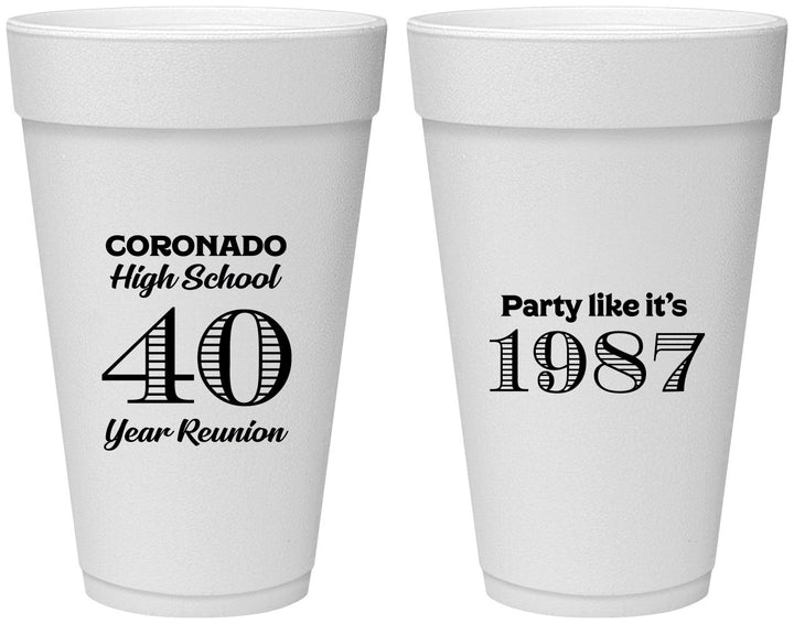 Personalized Class Reunion 20 oz Foam Cups - Class Of 1987 40 Year | 140008