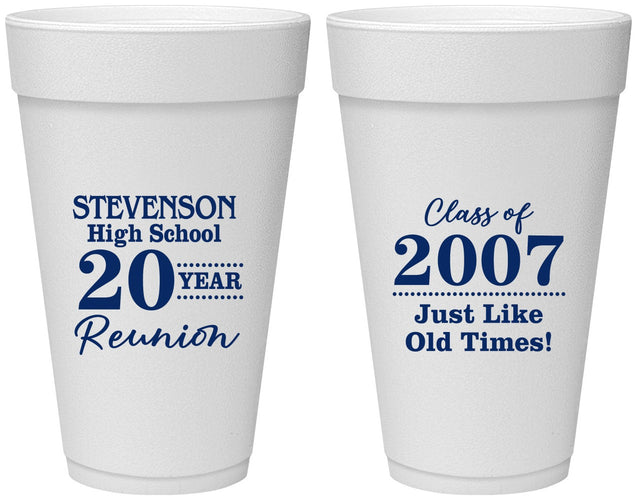 Personalized Class Reunion 20 oz Foam Cups - Class Of 2007 20 Year | 140026