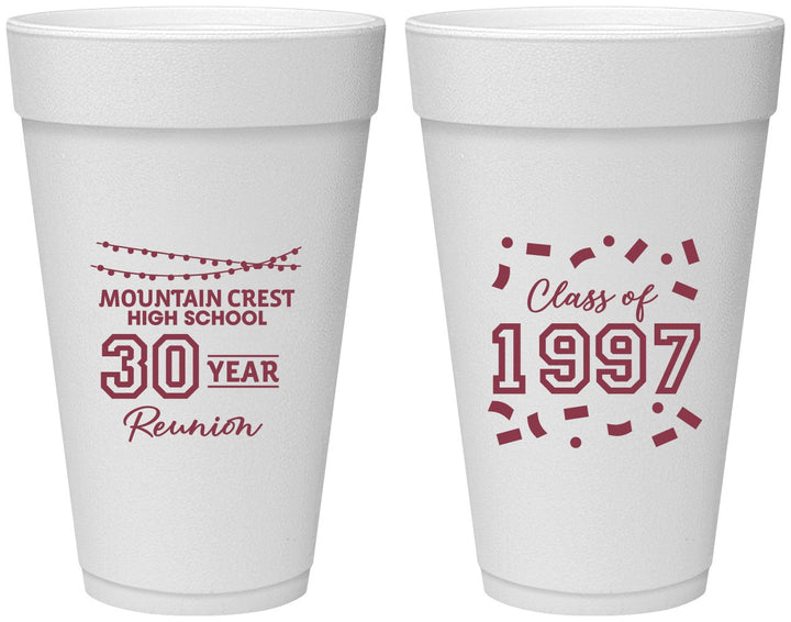 Personalized Class Reunion 20 oz Foam Cups - Class Of 1997 30 Year | 140027