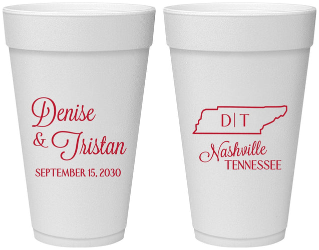 Personalized Wedding 20 oz Foam Cups - Tennessee | 141