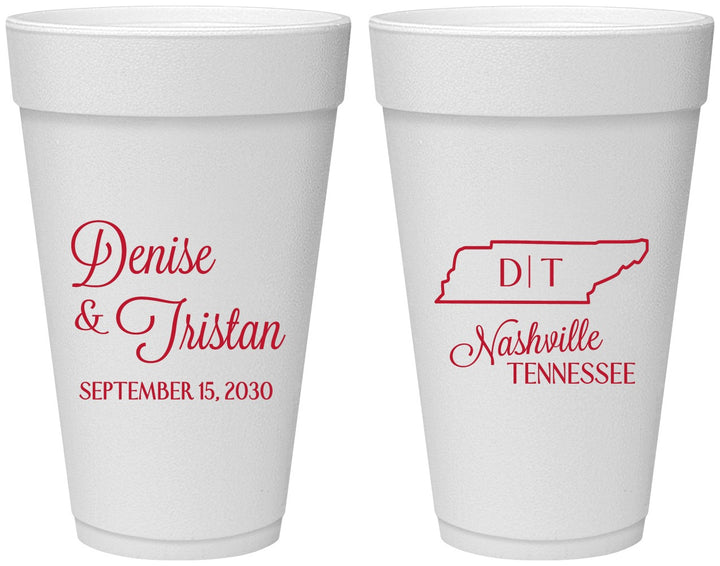 Personalized Wedding 20 oz Foam Cups - Tennessee | 141