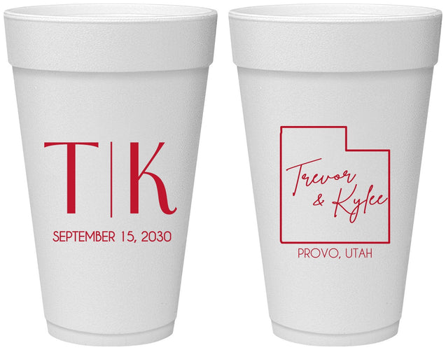 Personalized Wedding 20 oz Foam Cups - Utah | 143