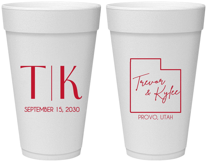 Personalized Wedding 20 oz Foam Cups - Utah | 143