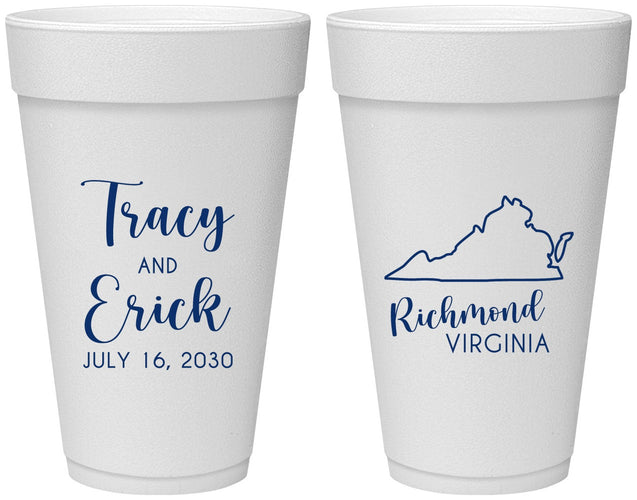 Personalized Wedding 20 oz Foam Cups - Virginia | 145