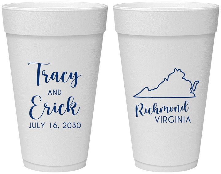 Personalized Wedding 20 oz Foam Cups - Virginia | 145