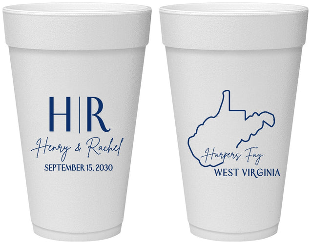 Personalized Wedding 20 oz Foam Cups - West Virginia | 147
