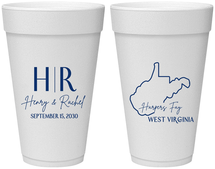 Personalized Wedding 20 oz Foam Cups - West Virginia | 147