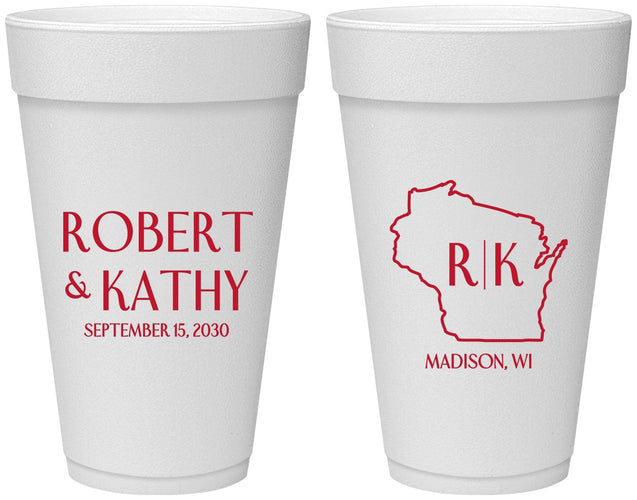 Personalized Wedding 20 oz Foam Cups - Wisconsin | 148
