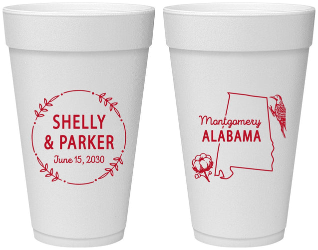Personalized Wedding 20 oz Foam Cups - Alabama | 150