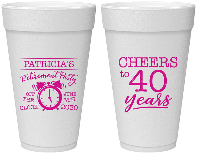 Personalized Retirement 20 oz Foam Cups - Off The Clock | 150000